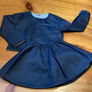 ONCE 4/6 Blue Crackle Blouse & Skirt Outfit Jersey Lined 3D Art To Wear